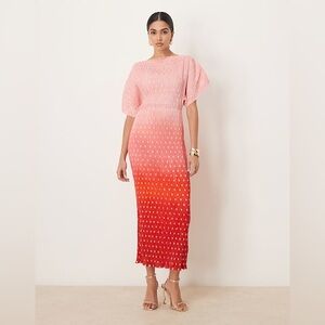 Never Fully Dressed Tilly off shoulder plissé maxi dress sunset print S